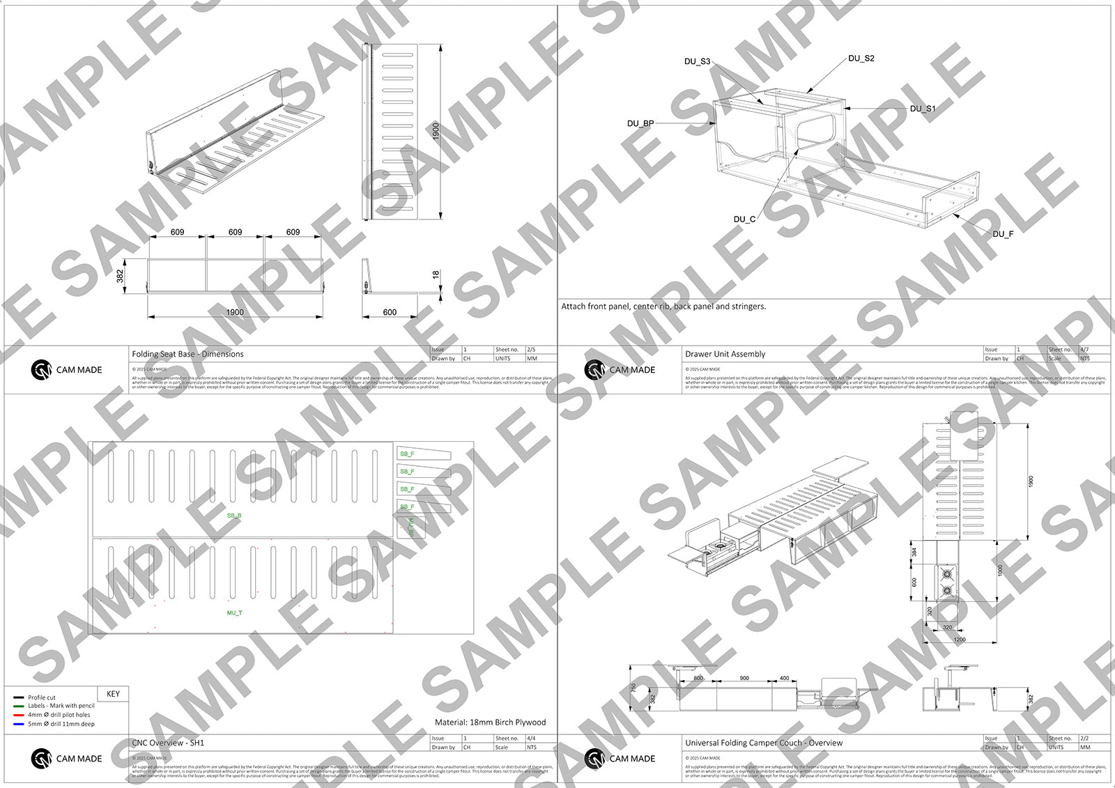 Campervan Conversion Folding Couch & Bed Plans (Left Side)