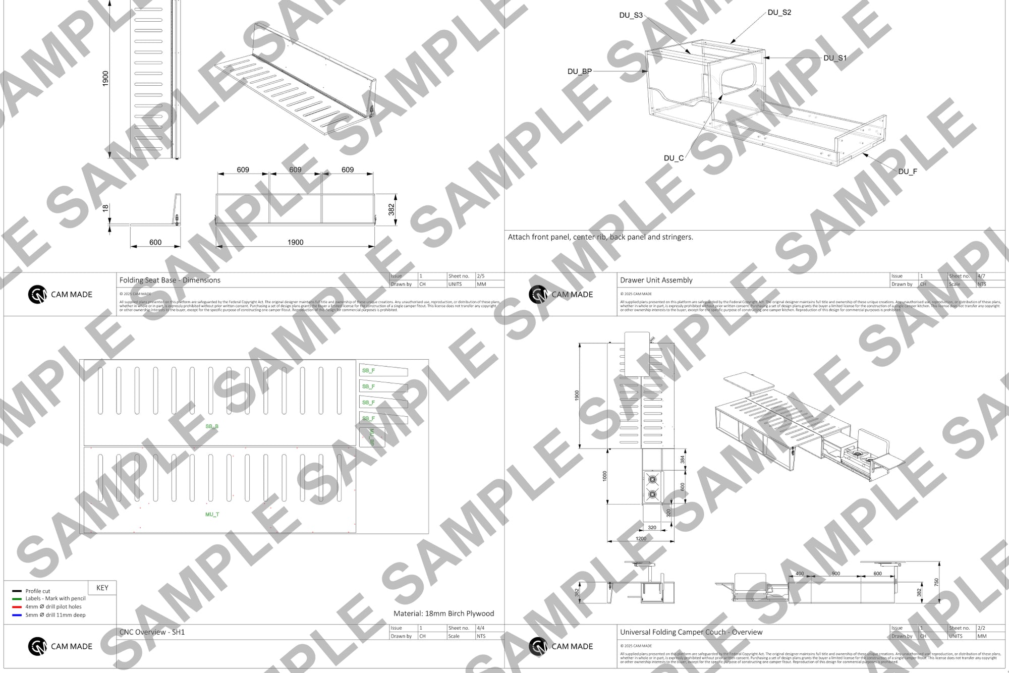 Plans de canapé et lit de camping-car (côté droit) – Canapé pliant de van DIY | Fichiers CNC DXF