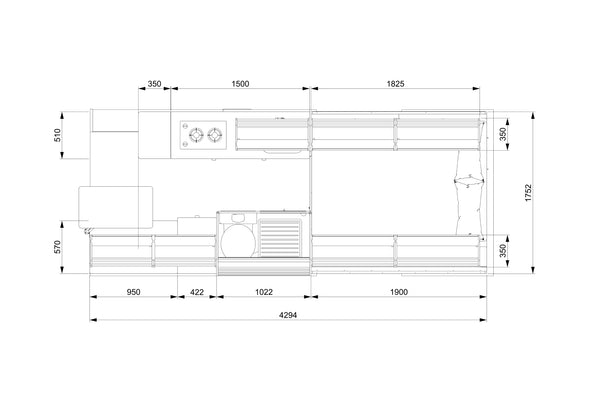 Mercedes Sprinter LWB camper layout for DIY conversion - technical drawings with measurements