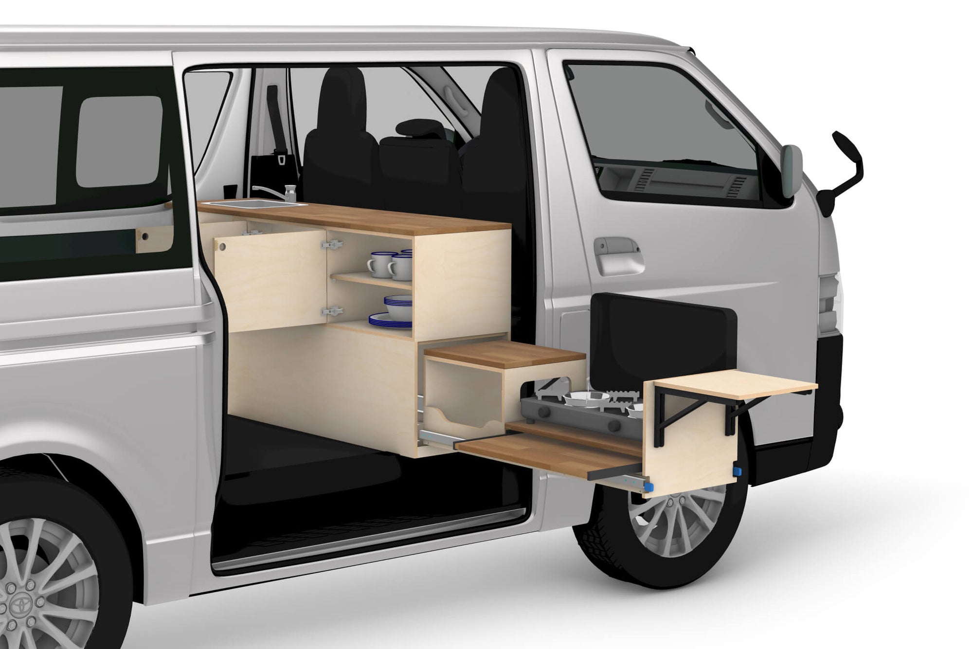 Pull-Out Campervan Conversion Kitchen Plans (Right Side)