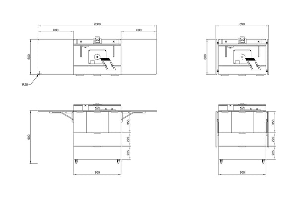 Dimension drawings for Router Trolley plans in mm. Plans by Cam Made.