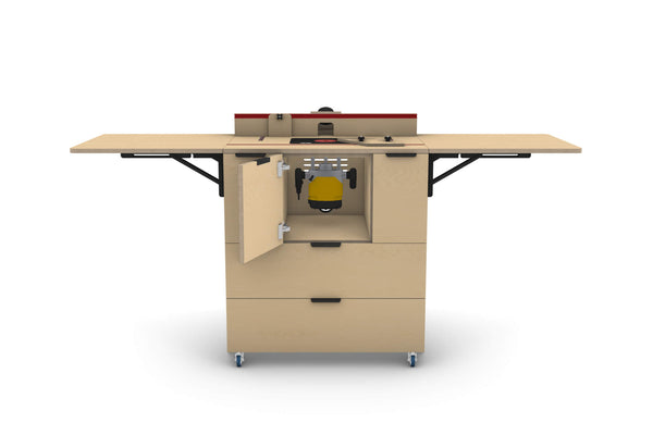 Front view of render for Router Trolley plans by Cam Made.
